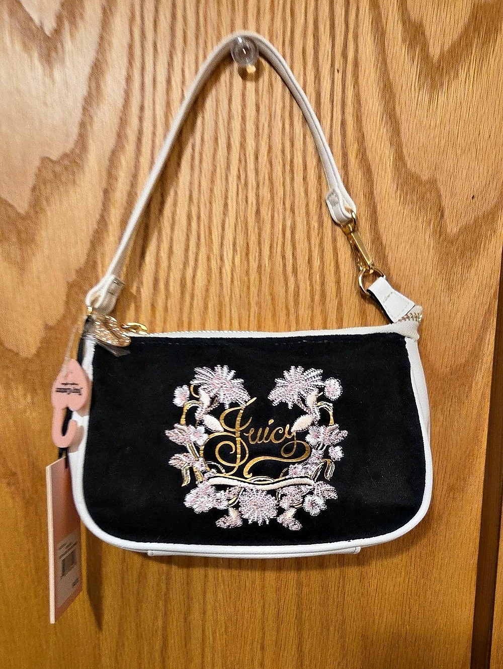 Juicy Couture Embroidered Shoulder Bag in Black & White